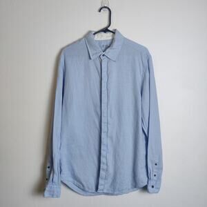 Celio 100% Linen Classic Button Up Long Sleeve Shirt Large Ciel Blue